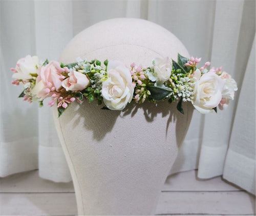 Women Flower Girls Pink Rose Leaf Halo Garden Party Hair Headband Crown Garland