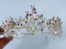 Women Girl Dragonfly Butterfly Pink Gold Color Party Hair Crystal Crown Tiara