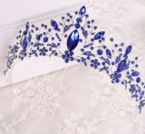 Women Metallic Princess Blue Crystal Hair band Tiara Crown