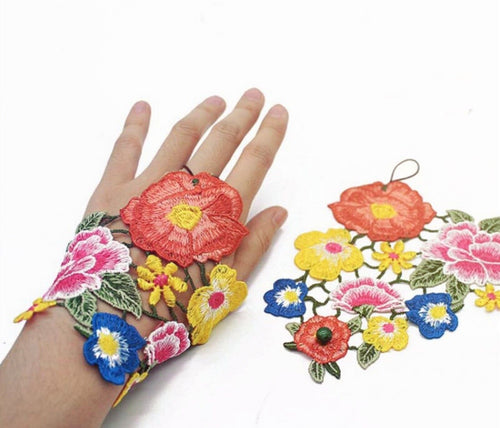 Women Colorful Embroidery Crochet Bohemian Hippie Short Fingerless Gloves Wrap