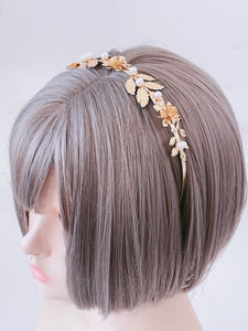 Women Girl Gold Rose Pearl Leaf Party Hair Head Band Headband Hoop headpiece