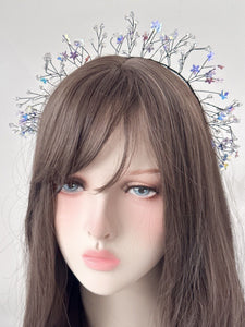Women Girl Star Clear Crystal Beaded Flower wire Hair Head band Hairpiece Tiara