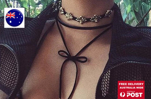 Women Lady retro BOHO Black Suede slim Cross choker Long Necklace tie up Strap