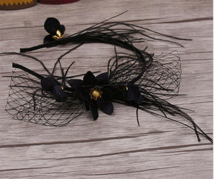 NEW Women Halloween Party Black Feather boho hair band headband Race Fascinator