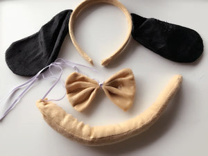 Women Kid Brown Hound Dog Costume Long Ear tail Party Hair head band Prop set - Air Diva Fashion