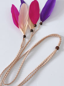 Women BOHO Brown Suede Colorful Feather Braided Beach Hair head band Headband