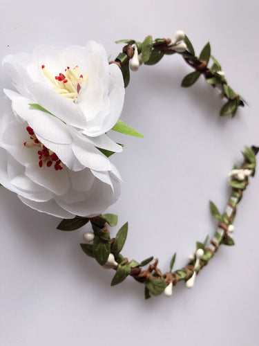 Women Girl boho White Flower Green Leaf Berry Hair Headband Band Hoop Garland