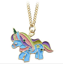 Girls Children Kids Cute Blue Pony Unicorn horse Pendant Necklace Birthday Gift