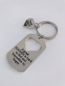 Great Teacher Perfect Thank You Gift for teacher heart Key Ring Holder Keyring