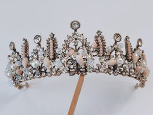 Women Bride Wedding Party Beige Crystal Rhinestone Bronze Retro Tiara Crown