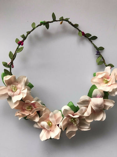 Women Flower Girl Boho Party Wedding Beach Pink Crown hair headband Garland Whit pink Garland