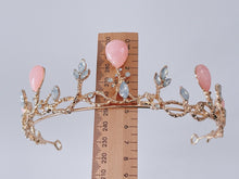 Rose Quartz and moon Crystal Tiara – Delicate Floral Crown for Weddings & Special Occasions