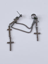 1x Men Women Tassel Cross dangle Hiphops Gothic Spike Black Earrings Side Cuff