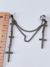 1x Men Women Tassel Cross dangle Hiphops Gothic Spike Black Earrings Side Cuff