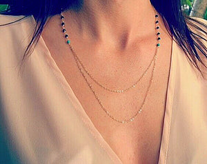 Women 2 layers Slim Beads Boho Retro Bohemian Chain Gold color Necklace Gift