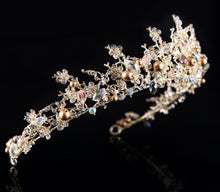 Women Gold Pearl Wedding Bride Party Hair Crystal Headband Crown Tiara Hairpiece