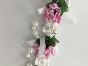 Pink Flower Girl Women Party White Pearl Wedding Bride Hair Headband Headpiece