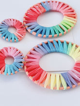 Women Raffia Beach Rainbow Colorful Multi-cloured Geometry Oval Big Earrings