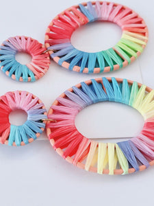 Women Raffia Beach Rainbow Colorful Multi-cloured Geometry Oval Big Earrings