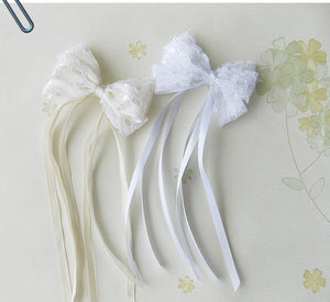 Girls Wedding Bridemaid White beige Bow Lace Hair Alligator Clip Head Barrette