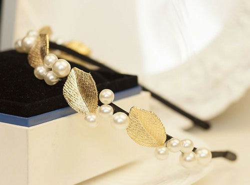 Women Girl Gold Lady Leaf Pearl boho Party Hair Band Headband Crown Tiara Hoop