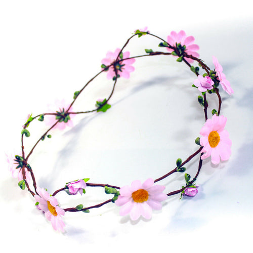 Women Girl BOHO Pink flower Fairy Wedding bride Party Hair Headband Prop Garland