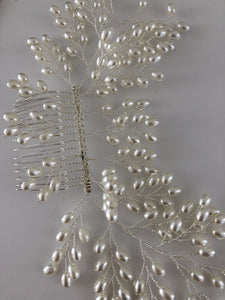 Women Prom dance headpiece Bride wedding Pearl Comb Silver hair Head accessory