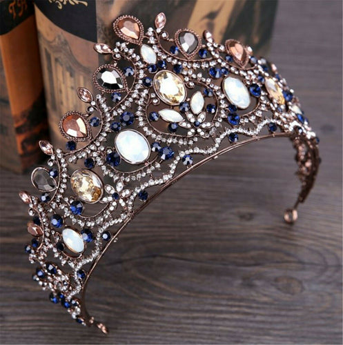 Women Bronze Rhinestone Crystal Queen royal Party Hair Headband Crown Tiara