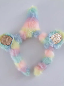 Womens Girl Fluffy Rainbow Unicorn Horn Costume Ear Party Hair band headband