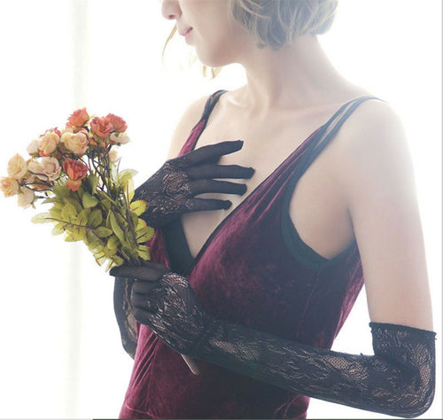 Women Opera Bride Hollywood Fancy Wedding Long Elbow Net Fishnet Black Gloves