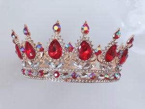 Women Red Rhinestone Crystal Bride Queen PROM Hair Headband Crown Tiara