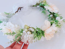 Women Beige Cream White Flower Crown wedding Party hair Headband Garland Tiara