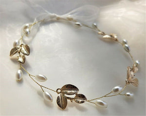 Women Flower Girl Pearl Leaf slim simple wire Hair Head band Hairpiece Tiara