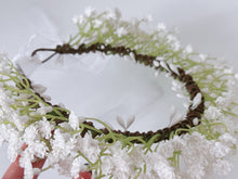 Women White little flower babys breath Hair Headband Greenery Halo Crown Garland