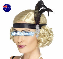 Women retro Black Feather Gatsby Flapper Party Hair headband band fascinator