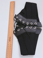 Women Black Retro Party Waist Elastic Wide Corset Belt band Tie up Zip Wrap