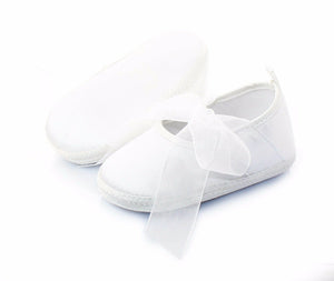 Baby Shower Infant Girl Kids Christening Ballet White Satin Gem Lace bow Shoes
