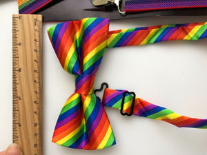 Man Lady mardi gra Costume Rainbow Colorful Stripe Brace Suspender belt bowtie