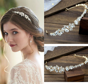 Women Gold Crystal Rhinestone Party Dress Hair Band Headband Hoop Tiara Crown