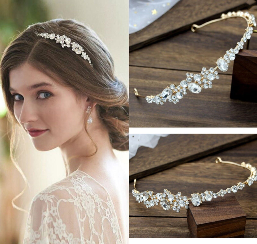 Women Gold Crystal Rhinestone Party Dress Hair Band Headband Hoop Tiara Crown