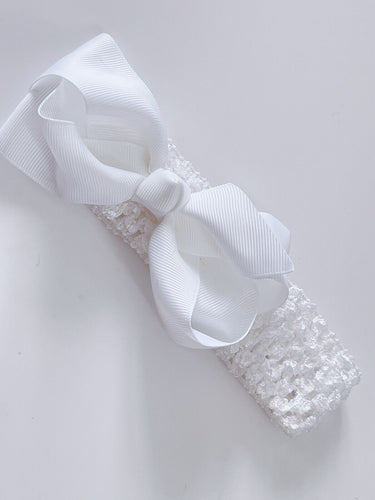 Girl Baby Shower grosgrain Bow Pure White Birthday Party Hair head Headband