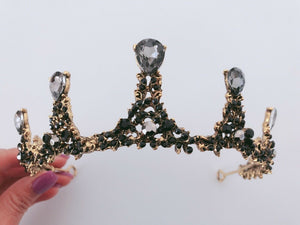 Women Retro Black Crystal Prom Halloween Queen Party Hair Headband Crown Tiara