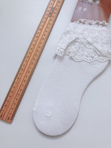 Women Girl Retro White Fancy Ankle Ruffle Frilly Pearl Short Lace Cotton Socks
