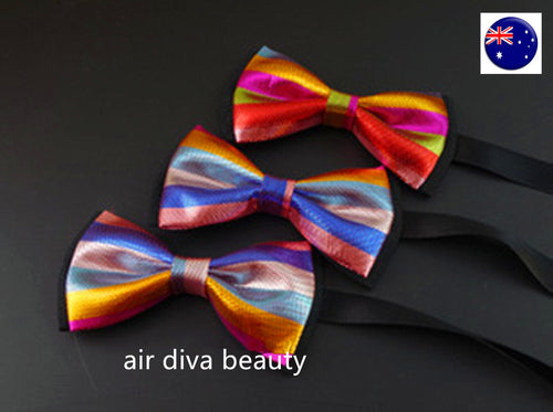 Kids Boys Shine Rainbow Colorful Multi-colored Stripe Party Bowtie Bow ties PROP