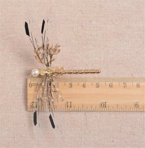 Women Girl Gold Color Dragonfly hair head Side Clip Brooch hairpiece accessory