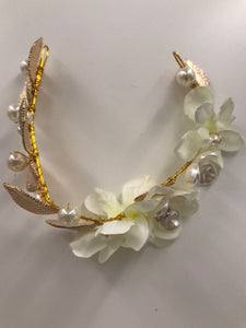 Creamy White Flower Girl Lady Fairy wedding Party Hair piece Headband Garland