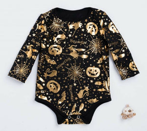Kid Girl Boy Baby Witch Gold Pumpkin Cat Party Halloween Costume Romper Outfits