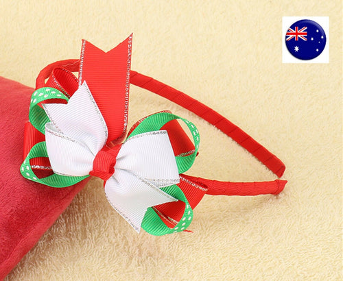 Children Girl Kids Red Green Ribbon Bow Christmas Xmas Hair head Headband Hoop