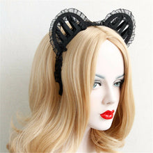 Women Lady Girl Black Lace Cat Round Ears Costume Party Hair Band Headband Prop