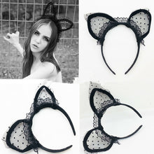 Women Ladies Sexy Black Dots Lace Kitty Cat Ears Hair Headband Hoop Costume PROP